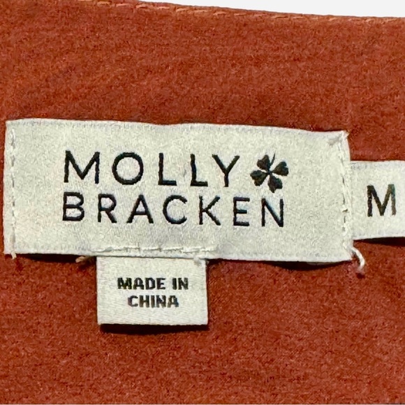 Molly Bracken Surplice Satin Metallic Rust Abstract Animal Print Babydoll Dress - Picture 13 of 14